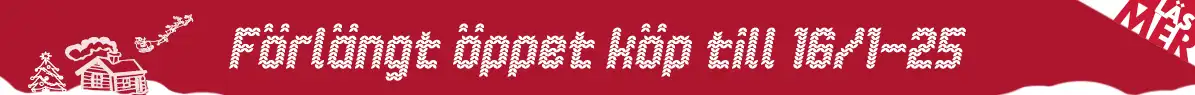 Banner för förlängt öppet köp med stuga och en flygande tomte